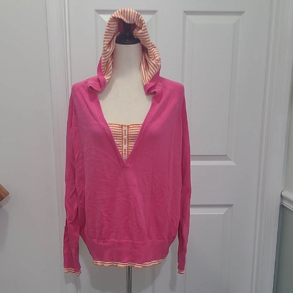 Venezia Pink Hooded Pullover with Striped Accents